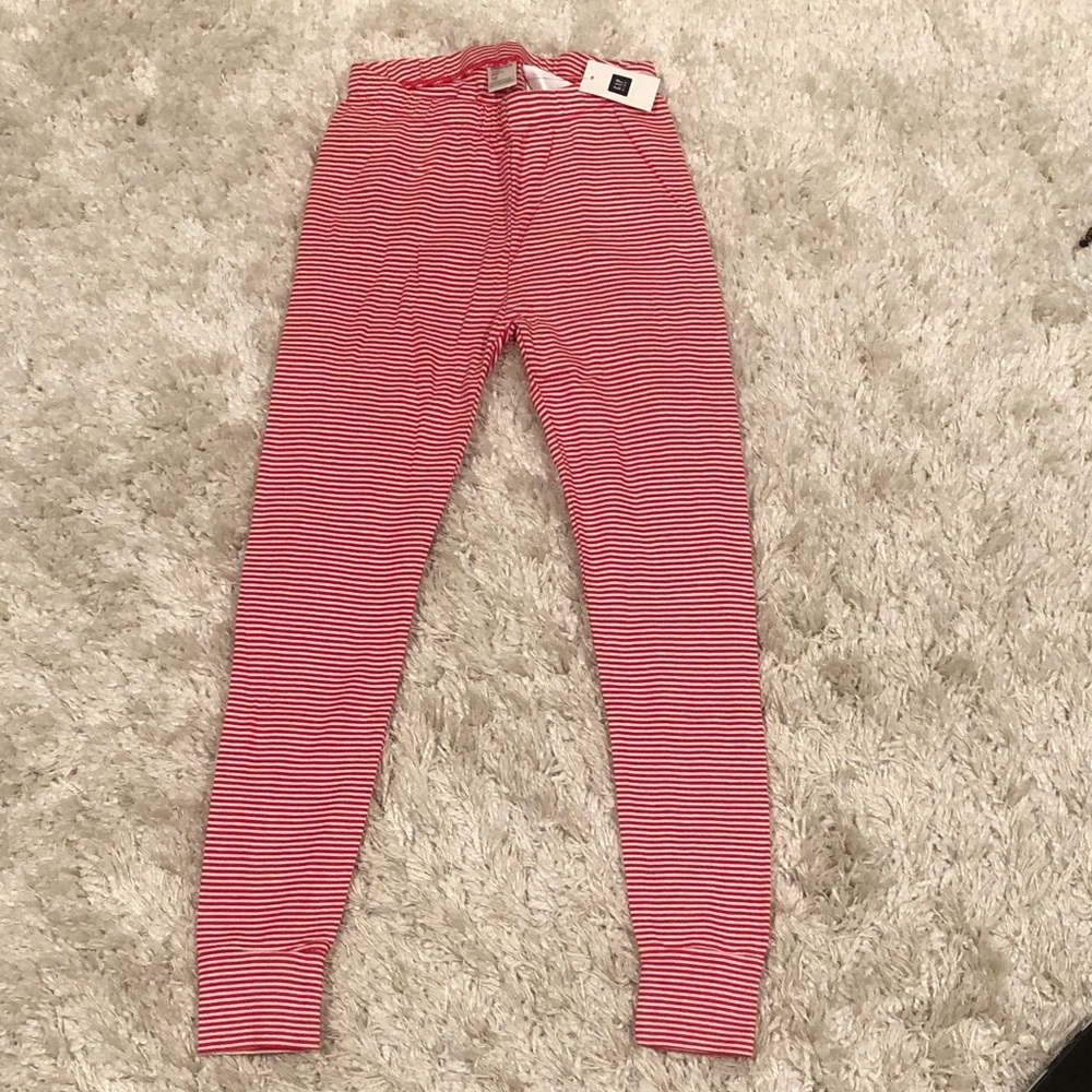 GAP Red and White Striped Kids  sleep Leggings size 10 M kb3